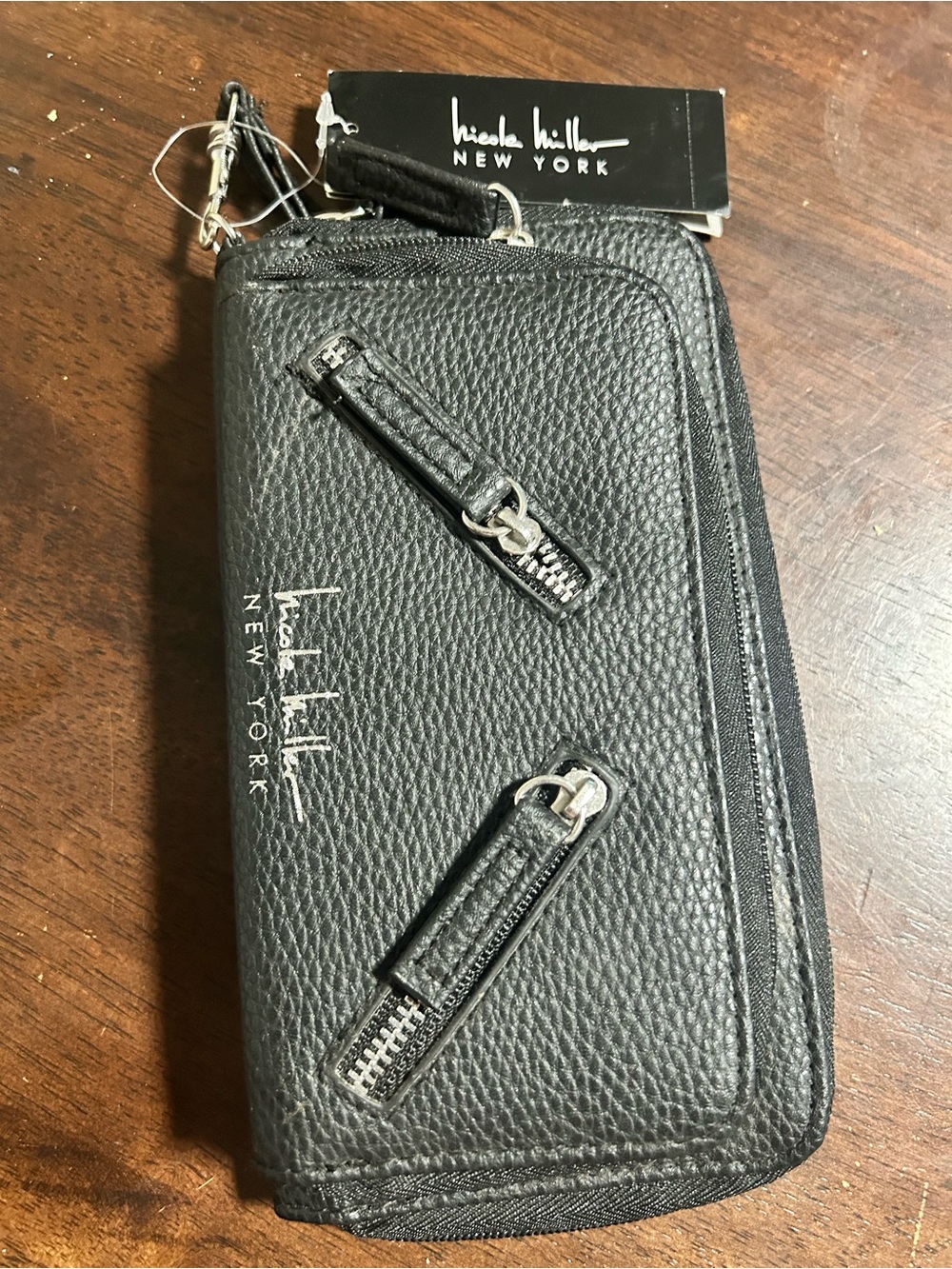Nicole Miller Black Pebbled Zip-Around Wristlet Wallet